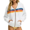 Hoodies | Hoodies | Aviator Nation 5 STRIPE RELAXED ZIP HOODIE - WHITE 2 WHITE2