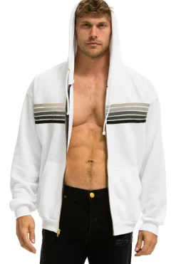 Hoodies | Hoodies | Aviator Nation 5 STRIPE RELAXED ZIP HOODIE - WHITE // GREY WHITE//GREY