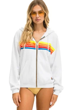 Hoodies | Hoodies | Aviator Nation 5 STRIPE RELAXED ZIP HOODIE - WHITE // NEON RAINBOW WHITE//NEONRAINBOW
