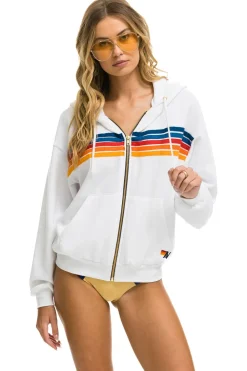 Hoodies | Hoodies | Aviator Nation 5 STRIPE RELAXED ZIP HOODIE - WHITE 2 WHITE2