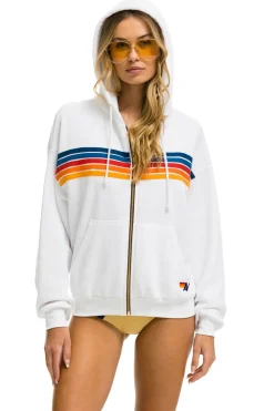Hoodies | Hoodies | Aviator Nation 5 STRIPE RELAXED ZIP HOODIE - WHITE 2 WHITE2