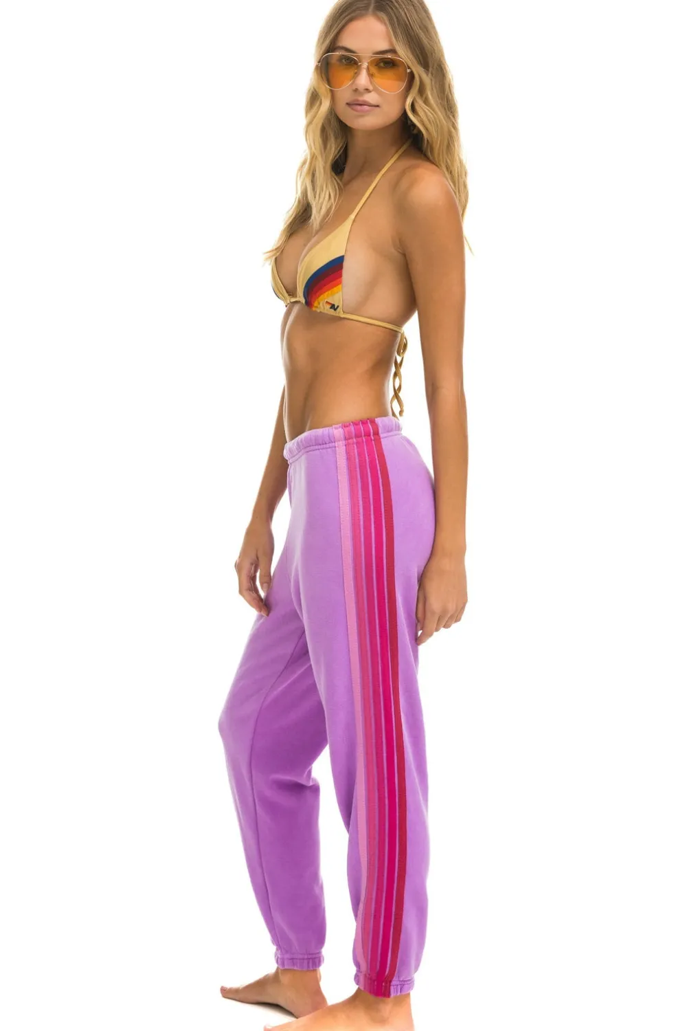 Sweatpants | Aviator Nation 5 STRIPE SWEATPANTS - NEON PURPLE // PINK NEONPURPLE//PINK