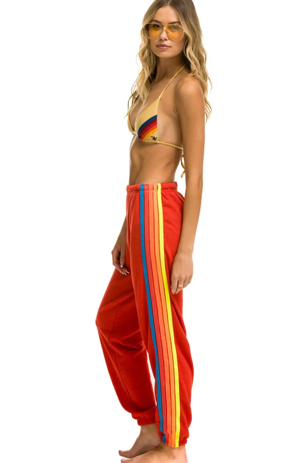 Sweatpants | Aviator Nation 5 STRIPE SWEATPANTS - RED // NEON RAINBOW RED//NEONRAINBOW