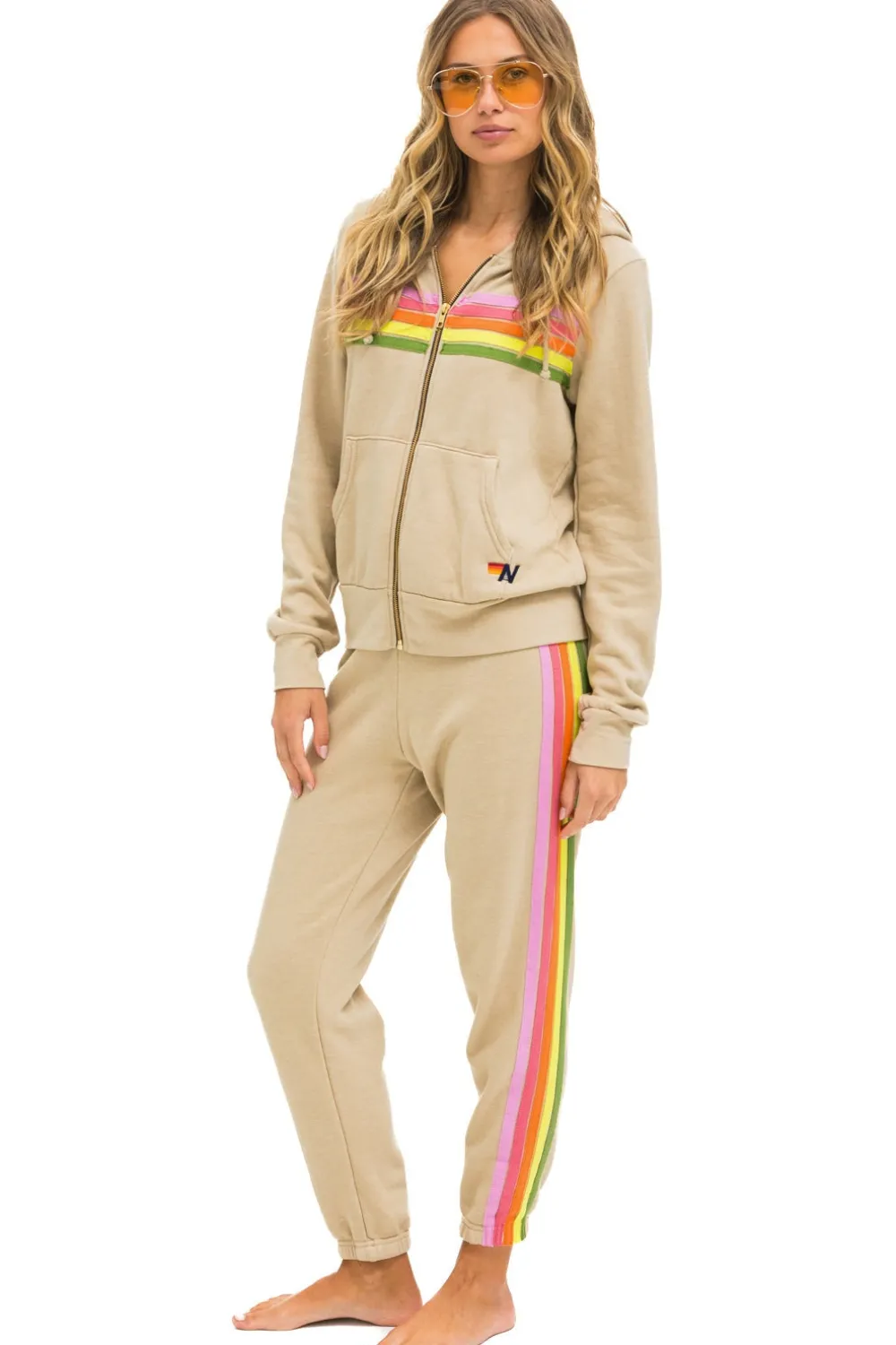 Sweatpants | Aviator Nation 5 STRIPE SWEATPANTS - SAND // PINK // GREEN SAND//PINK//GREEN