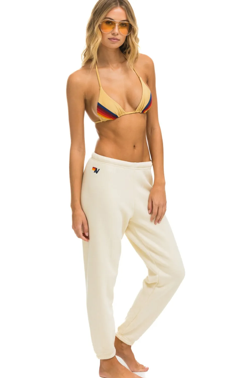 Sweatpants | Aviator Nation 5 STRIPE SWEATPANTS - VINTAGE WHITE // TAN VINTAGEWHITE//TAN