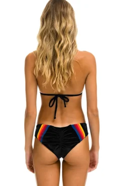 Swim Bottoms | Aviator Nation 5 STRIPE VELVET SCRUNCH BIKINI BOTTOM - BLACK