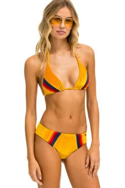 Swim Bottoms | Aviator Nation 5 STRIPE VELVET SCRUNCH BIKINI BOTTOM - GOLD