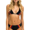 Swim Tops | Aviator Nation 5 STRIPE VELVET TRIANGLE BIKINI TOP - BLACK
