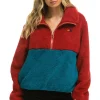 Teddy Jackets | Teddy Jackets | Aviator Nation TEDDY APRES HALF ZIP COLOR BLOCK JACKET - CHERRY