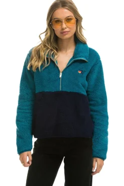 Teddy Jackets | Teddy Jackets | Aviator Nation TEDDY APRES HALF ZIP COLOR BLOCK JACKET - CAPRI