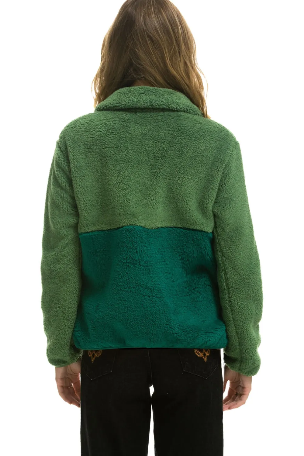 Teddy Jackets | Teddy Jackets | Aviator Nation TEDDY APRES HALF ZIP COLOR BLOCK JACKET - GARDEN GREEN GARDENGREEN