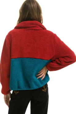 Teddy Jackets | Teddy Jackets | Aviator Nation TEDDY APRES HALF ZIP COLOR BLOCK JACKET - CHERRY