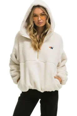 Teddy Jackets | Teddy Jackets | Aviator Nation TEDDY APRES HOODED HALF ZIP JACKET - VINTAGE WHITE VINTAGEWHITE