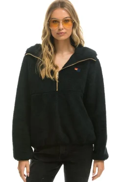 Teddy Jackets | Teddy Jackets | Aviator Nation TEDDY APRES  HOODED HALF ZIP JACKET - BLACK