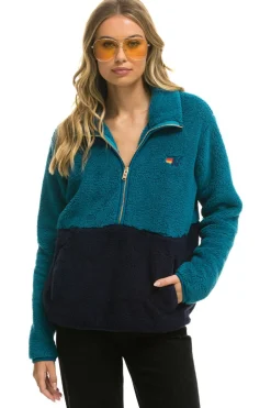 Teddy Jackets | Teddy Jackets | Aviator Nation TEDDY UNISEX HALF ZIP COLOR BLOCK JACKET - CAPRI