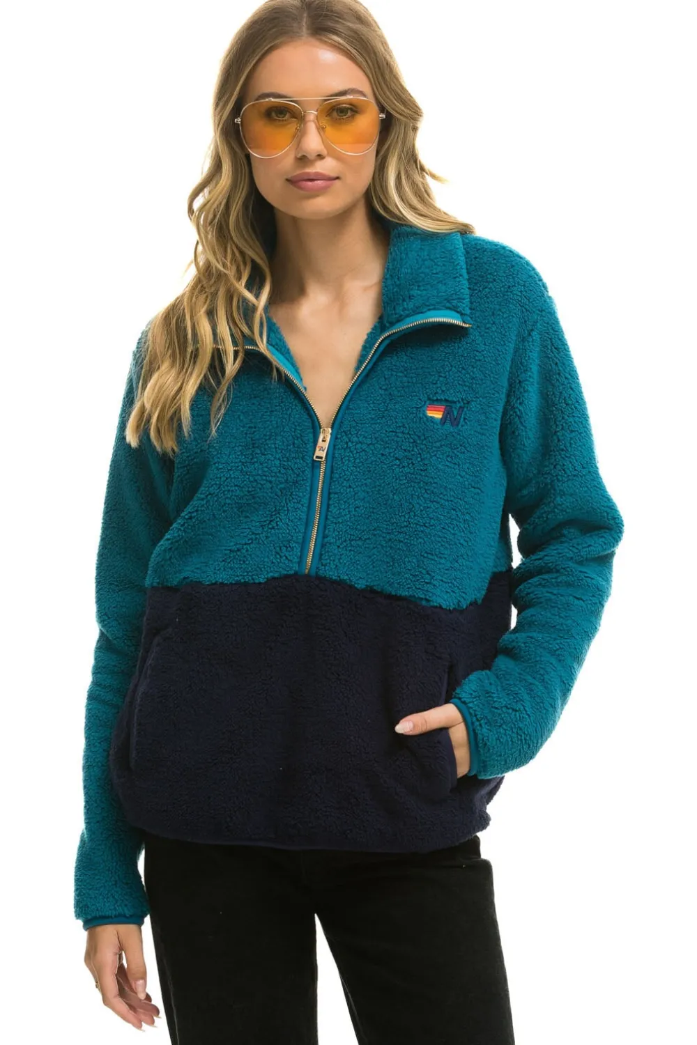 Teddy Jackets | Teddy Jackets | Aviator Nation TEDDY UNISEX HALF ZIP COLOR BLOCK JACKET - CAPRI
