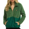 Teddy Jackets | Teddy Jackets | Aviator Nation TEDDY UNISEX HALF ZIP COLOR BLOCK JACKET - GARDEN GREEN GARDENGREEN