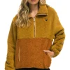 Teddy Jackets | Teddy Jackets | Aviator Nation TEDDY UNISEX HALF ZIP COLOR BLOCK JACKET - HONEY