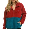 Teddy Jackets | Teddy Jackets | Aviator Nation TEDDY UNISEX HALF ZIP COLOR BLOCK JACKET - CHERRY