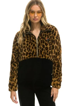 Teddy Jackets | Teddy Jackets | Aviator Nation TEDDY UNISEX HALF ZIP COLOR BLOCK JACKET - CHEETAH