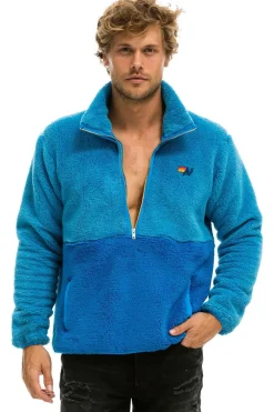 Teddy Jackets | Teddy Jackets | Aviator Nation TEDDY UNISEX HALF ZIP COLOR BLOCK JACKET - OCEAN