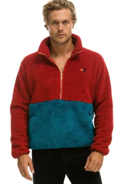 Teddy Jackets | Teddy Jackets | Aviator Nation TEDDY UNISEX HALF ZIP COLOR BLOCK JACKET - CHERRY