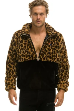 Teddy Jackets | Teddy Jackets | Aviator Nation TEDDY UNISEX HALF ZIP COLOR BLOCK JACKET - CHEETAH