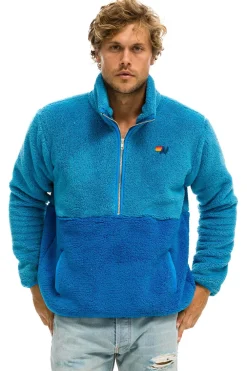 Teddy Jackets | Teddy Jackets | Aviator Nation TEDDY UNISEX HALF ZIP COLOR BLOCK JACKET - OCEAN