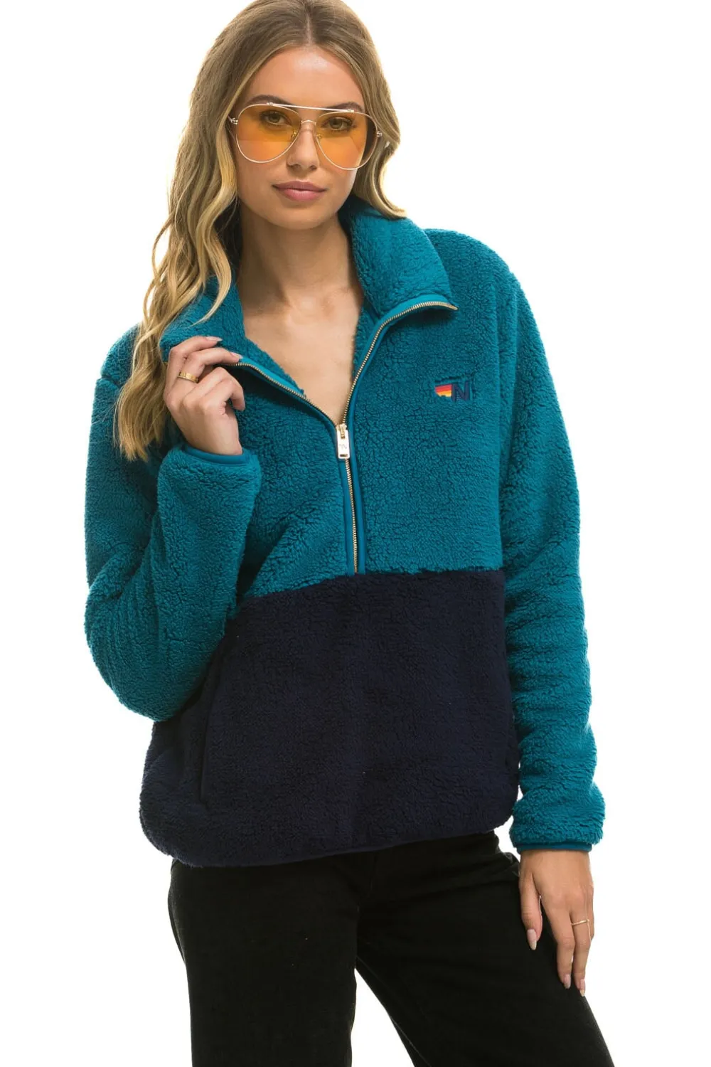Teddy Jackets | Teddy Jackets | Aviator Nation TEDDY UNISEX HALF ZIP COLOR BLOCK JACKET - CAPRI