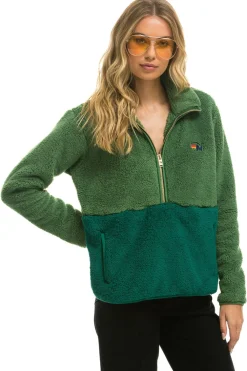 Teddy Jackets | Teddy Jackets | Aviator Nation TEDDY UNISEX HALF ZIP COLOR BLOCK JACKET - GARDEN GREEN GARDENGREEN