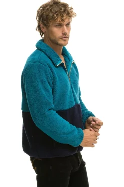 Teddy Jackets | Teddy Jackets | Aviator Nation TEDDY UNISEX HALF ZIP COLOR BLOCK JACKET - CAPRI