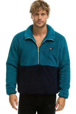 Teddy Jackets | Teddy Jackets | Aviator Nation TEDDY UNISEX HALF ZIP COLOR BLOCK JACKET - CAPRI