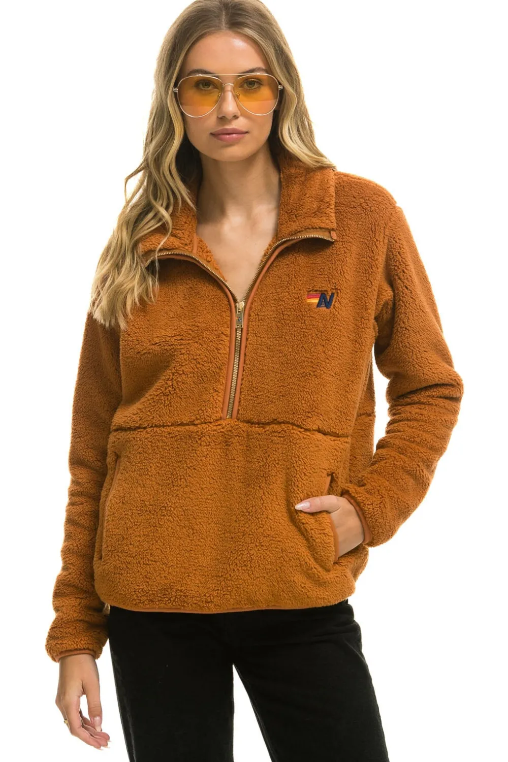 Teddy Jackets | Teddy Jackets | Aviator Nation TEDDY UNISEX HALF ZIP JACKET - WHISKEY