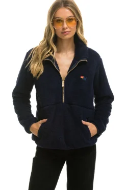 Teddy Jackets | Teddy Jackets | Aviator Nation TEDDY UNISEX HALF ZIP JACKET - NAVY