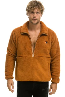 Teddy Jackets | Teddy Jackets | Aviator Nation TEDDY UNISEX HALF ZIP JACKET - WHISKEY