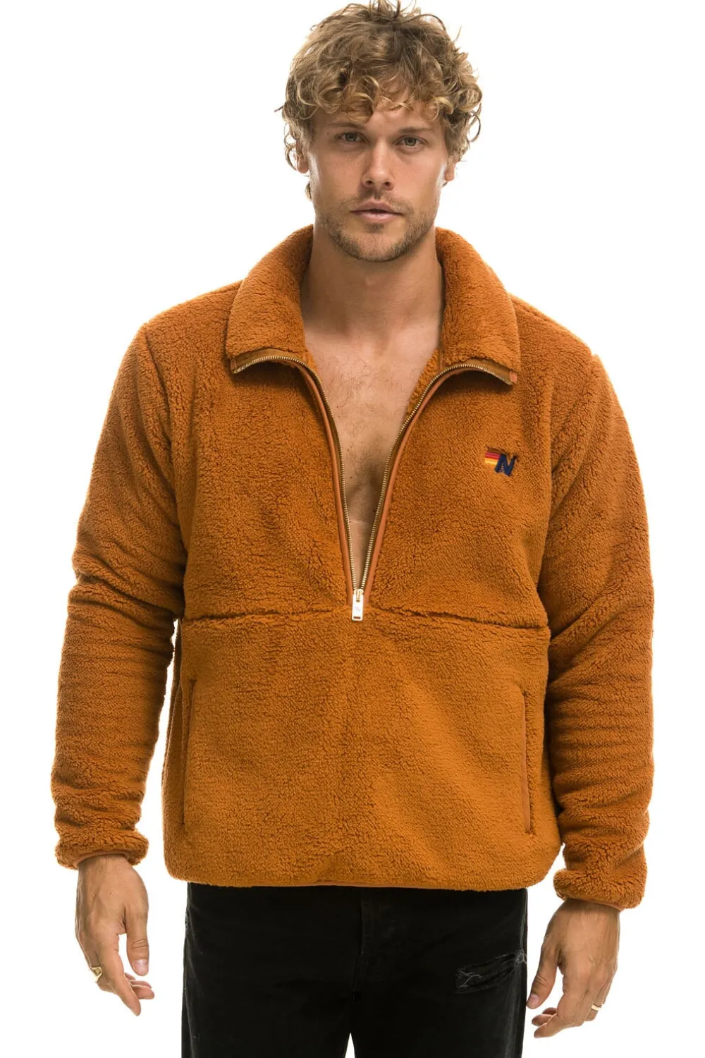 Teddy Jackets | Teddy Jackets | Aviator Nation TEDDY UNISEX HALF ZIP JACKET - WHISKEY