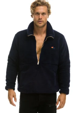 Teddy Jackets | Teddy Jackets | Aviator Nation TEDDY UNISEX HALF ZIP JACKET - NAVY