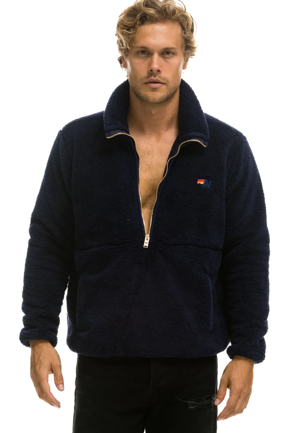 Teddy Jackets | Teddy Jackets | Aviator Nation TEDDY UNISEX HALF ZIP JACKET - NAVY