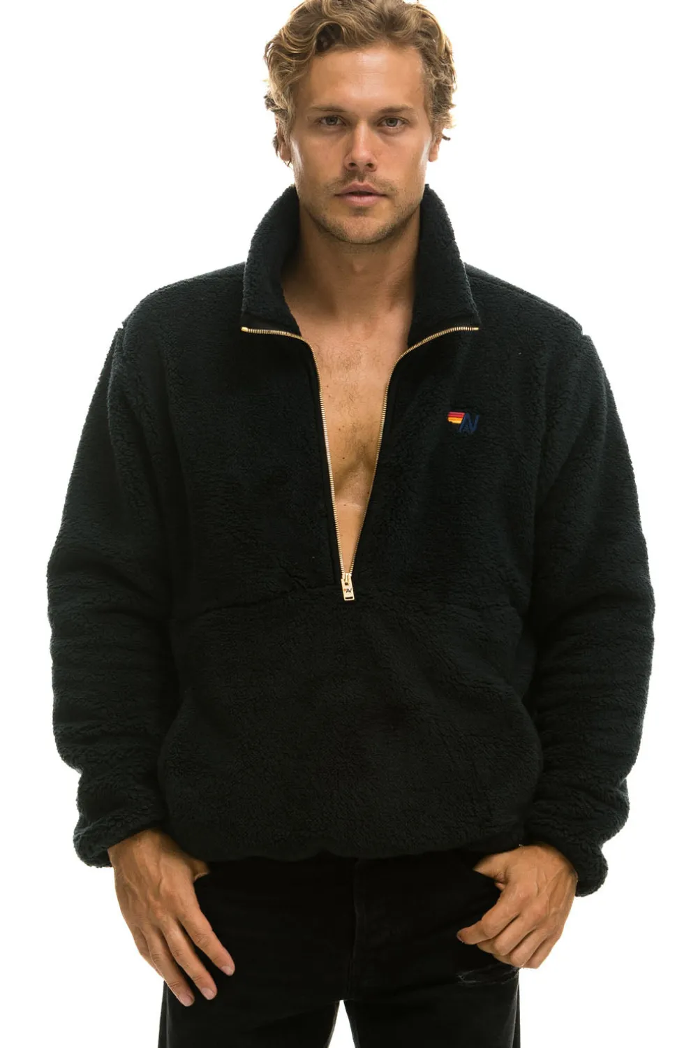 Teddy Jackets | Teddy Jackets | Aviator Nation TEDDY UNISEX HALF ZIP JACKET - BLACK