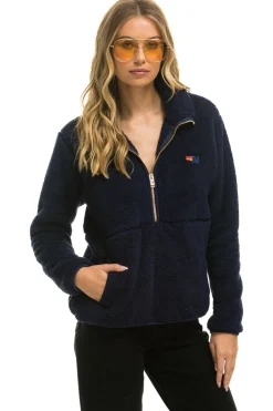 Teddy Jackets | Teddy Jackets | Aviator Nation TEDDY UNISEX HALF ZIP JACKET - NAVY