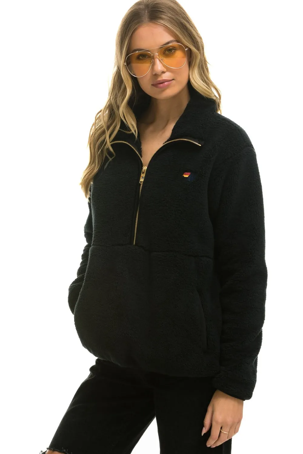 Teddy Jackets | Teddy Jackets | Aviator Nation TEDDY UNISEX HALF ZIP JACKET - BLACK