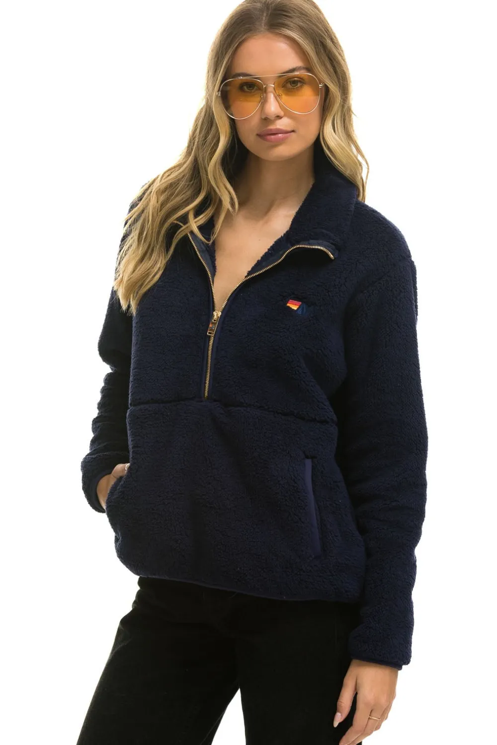 Teddy Jackets | Teddy Jackets | Aviator Nation TEDDY UNISEX HALF ZIP JACKET - NAVY