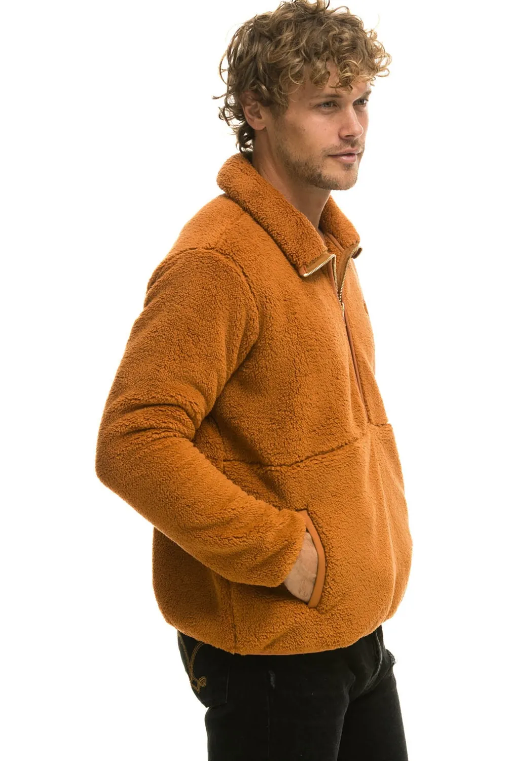 Teddy Jackets | Teddy Jackets | Aviator Nation TEDDY UNISEX HALF ZIP JACKET - WHISKEY