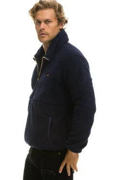 Teddy Jackets | Teddy Jackets | Aviator Nation TEDDY UNISEX HALF ZIP JACKET - NAVY