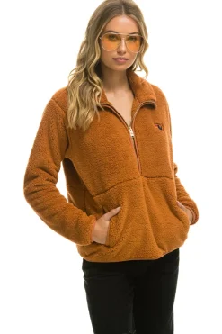 Teddy Jackets | Teddy Jackets | Aviator Nation TEDDY UNISEX HALF ZIP JACKET - WHISKEY