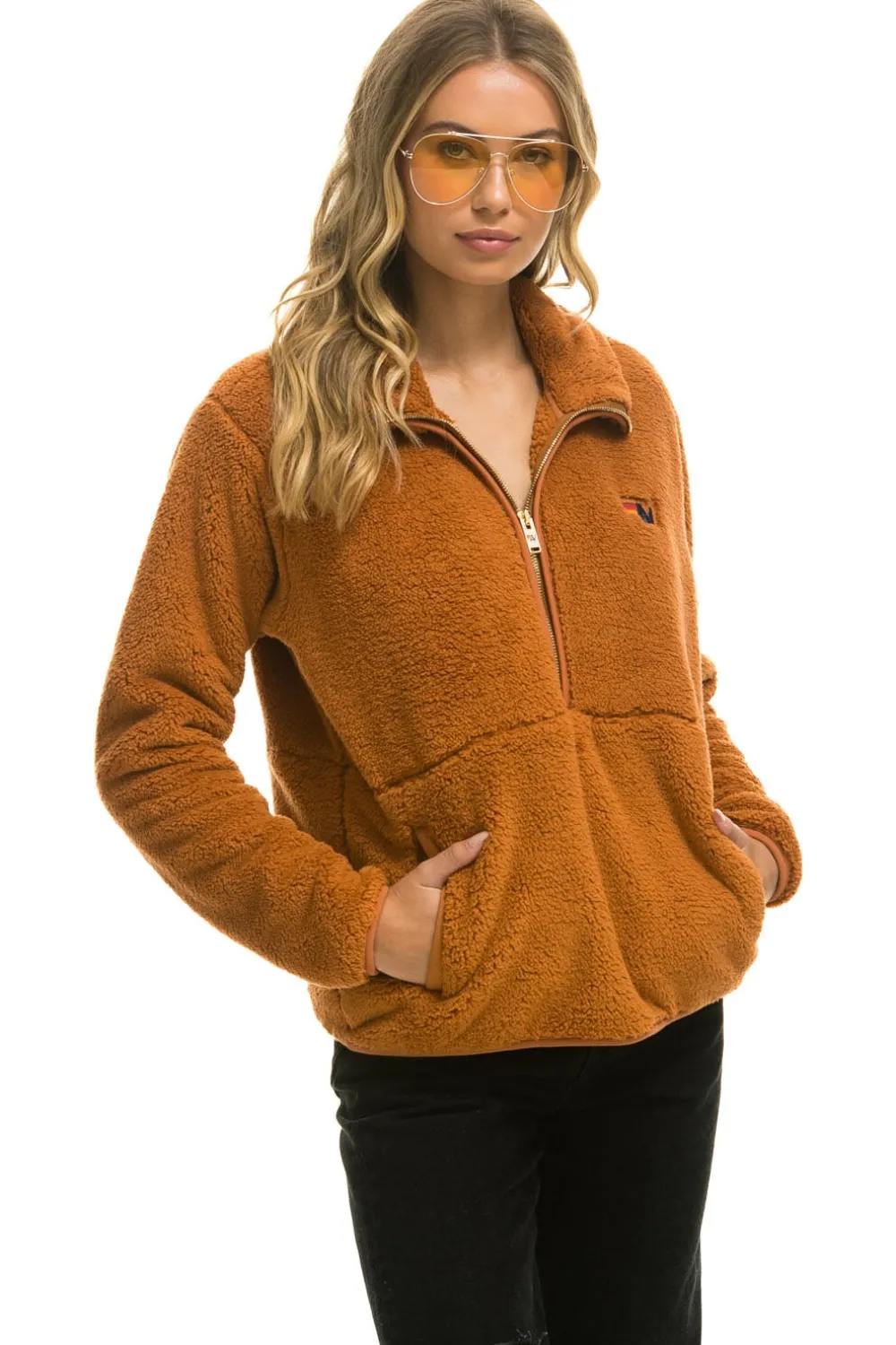Teddy Jackets | Teddy Jackets | Aviator Nation TEDDY UNISEX HALF ZIP JACKET - WHISKEY