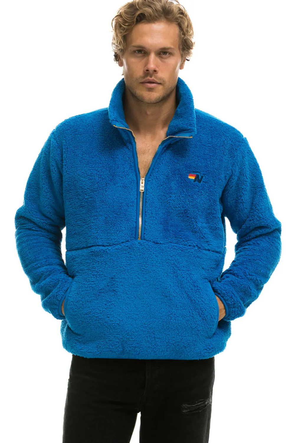 Teddy Jackets | Teddy Jackets | Aviator Nation TEDDY UNISEX HALF ZIP JACKET - BLUE CINA BLUECINA