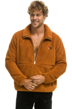 Teddy Jackets | Teddy Jackets | Aviator Nation TEDDY UNISEX HALF ZIP JACKET - WHISKEY