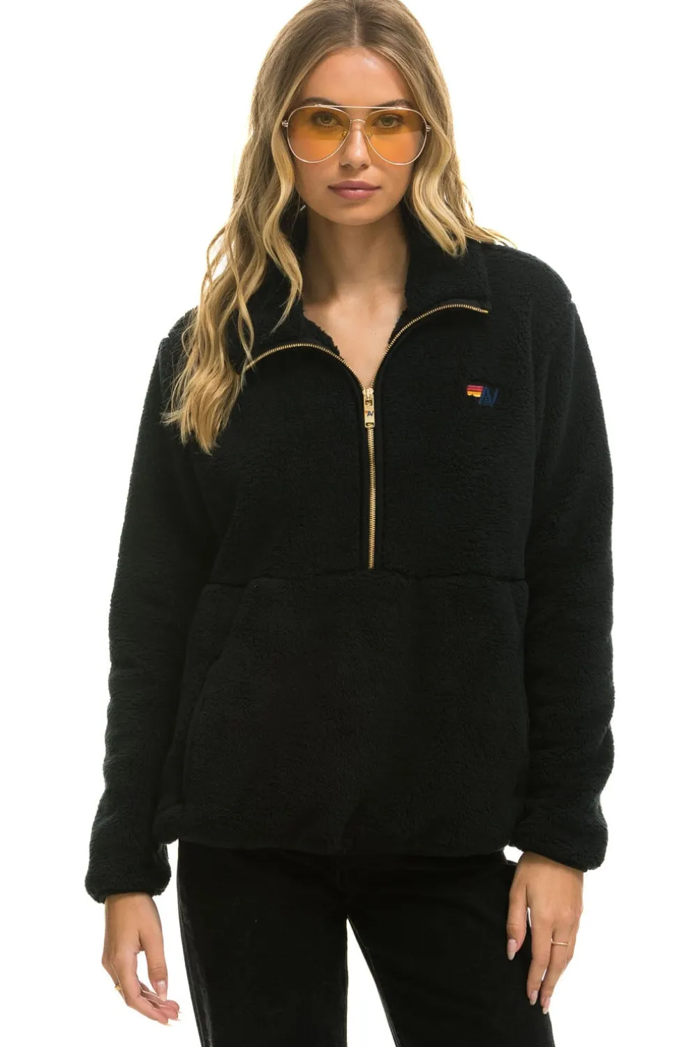 Teddy Jackets | Teddy Jackets | Aviator Nation TEDDY UNISEX HALF ZIP JACKET - BLACK