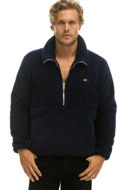 Teddy Jackets | Teddy Jackets | Aviator Nation TEDDY UNISEX HALF ZIP JACKET - NAVY